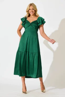 New Constantine Maxi Dress in Emerald Green Crinkle Satin Dresses|Cocktail