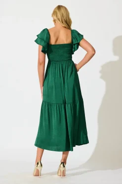 New Constantine Maxi Dress in Emerald Green Crinkle Satin Dresses|Cocktail