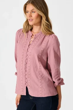 Online Conversations Top in Dusty Rose Cotton Tops