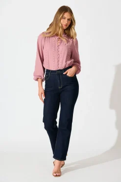 Online Conversations Top in Dusty Rose Cotton Tops