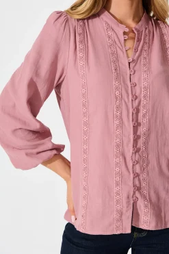 Online Conversations Top in Dusty Rose Cotton Tops