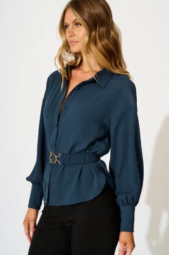 Clearance Corporate Chic Shirt in Navy Tops|Workwear