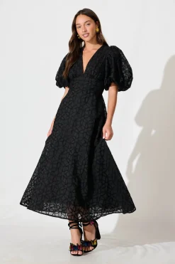 Outlet Countess Maxi Dress In Black Embroidered Organza Dresses|Cocktail