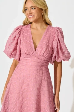 New Countess Maxi Dress in Pink Embroidered Organza Dresses|Party