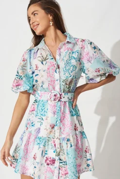 Outlet Courtney Shirt Dress In Blue Patch Floral Dresses|Casual