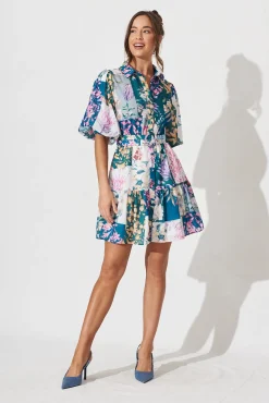 Hot Courtney Shirt Dress In Dark Green Patch Floral Dresses|Casual