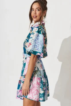 Hot Courtney Shirt Dress In Dark Green Patch Floral Dresses|Casual
