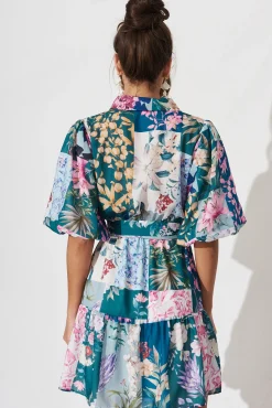Hot Courtney Shirt Dress In Dark Green Patch Floral Dresses|Casual