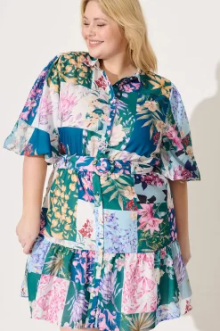 Hot Courtney Shirt Dress In Dark Green Patch Floral Dresses|Casual