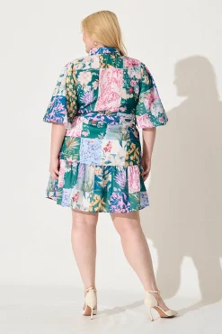 Hot Courtney Shirt Dress In Dark Green Patch Floral Dresses|Casual
