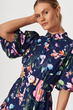 Sale Courtney Shirt Dress In Navy With Multi Floral Print Dresses|Casual