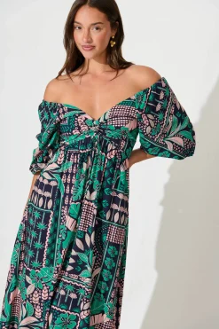 Clearance Coverdale Maxi Dress In Navy With Green And Blush Patchwork Dresses|Casual