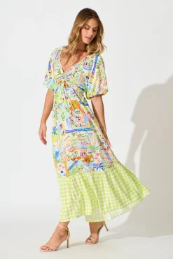 Hot Coverdale Maxi Dress in White With Bright Multi Border Print Dresses|Casual