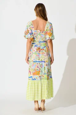 Hot Coverdale Maxi Dress in White With Bright Multi Border Print Dresses|Casual
