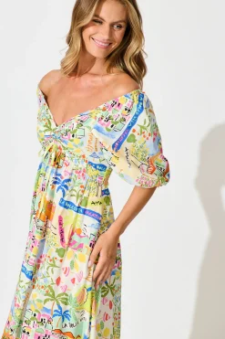 Hot Coverdale Maxi Dress in White With Bright Multi Border Print Dresses|Casual