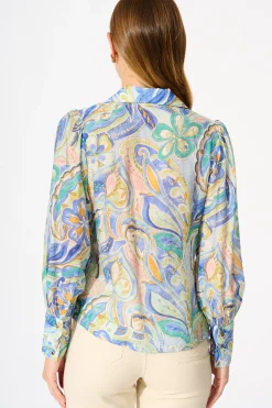 Best Dahlia Shirt in Blue Multi Print Tops|Casual