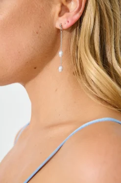 Sale Dainty Drop Pearl Earrings in Silver Jewellery