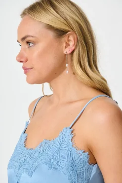 Sale Dainty Drop Pearl Earrings in Silver Jewellery