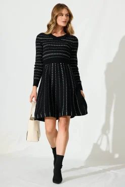 Online Damsel Knit Dress In Black With White Stripe Dresses|Knitwear
