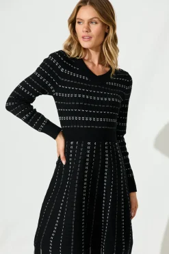 Online Damsel Knit Dress In Black With White Stripe Dresses|Knitwear
