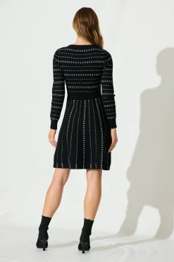 Online Damsel Knit Dress In Black With White Stripe Dresses|Knitwear