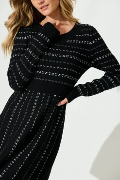 Online Damsel Knit Dress In Black With White Stripe Dresses|Knitwear