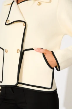 New Danika Jacket in Cream with Black Contrast Trim Outerwear|Outerwear