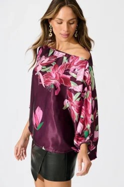 Online Darcy Off shoulder Top in Plum with Pink Floral Print Tops|Party & Occasion