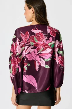 Online Darcy Off shoulder Top in Plum with Pink Floral Print Tops|Party & Occasion