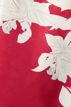 New Darcy Off Shoulder Top in Red with White Floral Print Satin Tops|Party & Occasion
