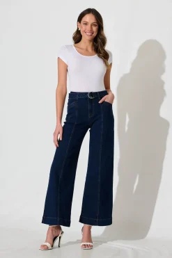 Discount Daria High Rise Wide Leg Jean In Dark Blue Denim Bottoms|Denim