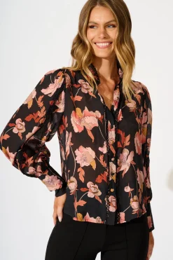 Best Davies Shirt in Black Floral with Black Lace Trim Tops|Party & Occasion