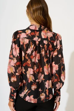 Best Davies Shirt in Black Floral with Black Lace Trim Tops|Party & Occasion