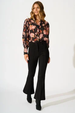 Best Davies Shirt in Black Floral with Black Lace Trim Tops|Party & Occasion