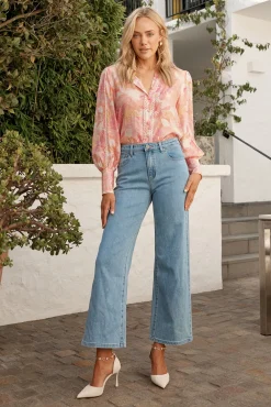 Discount Davies Shirt in Pink Floral With White Lace Trim Tops|Party & Occasion