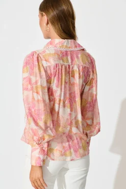 Discount Davies Shirt in Pink Floral With White Lace Trim Tops|Party & Occasion
