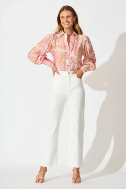 Discount Davies Shirt in Pink Floral With White Lace Trim Tops|Party & Occasion