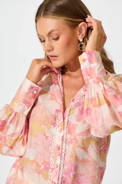 Discount Davies Shirt in Pink Floral With White Lace Trim Tops|Party & Occasion