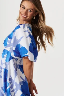 Clearance Daydreamer Midi Dress In White With Blue Flower Print Dresses|Party