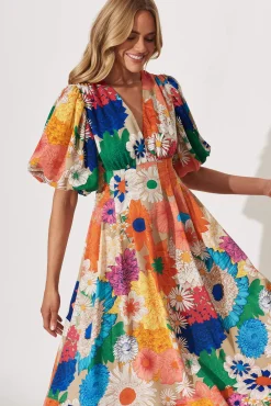 Best Daydreamer Midi Dress In Bright Multi Floral Dresses|Party