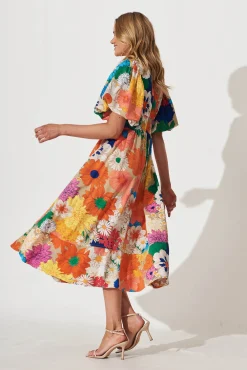 Best Daydreamer Midi Dress In Bright Multi Floral Dresses|Party