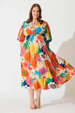 Best Daydreamer Midi Dress In Bright Multi Floral Dresses|Party