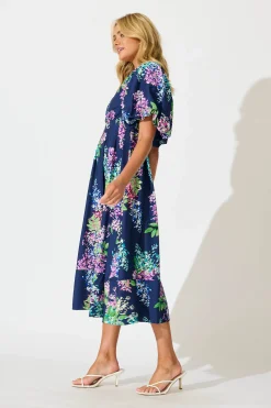 New Daydreamer Midi Dress in Navy Wisteria Print Dresses|Casual
