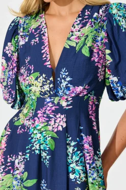New Daydreamer Midi Dress in Navy Wisteria Print Dresses|Casual