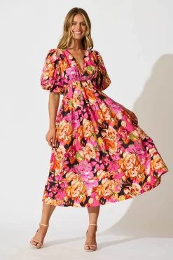 Hot Daydreamer Midi Dress In Multi Floral Dresses|Party