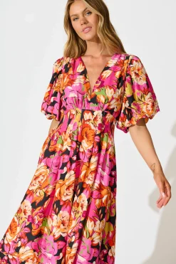 Hot Daydreamer Midi Dress In Multi Floral Dresses|Party