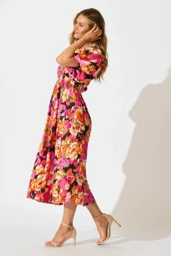 Hot Daydreamer Midi Dress In Multi Floral Dresses|Party