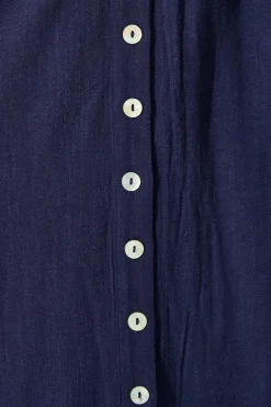 Clearance Daysia Midi Dress in Navy Linen Blend Dresses|Casual