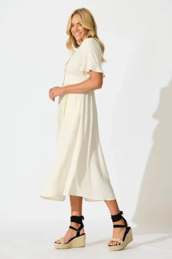 Hot Daysia Midi Dress in Oatmeal Linen Blend Dresses|Casual
