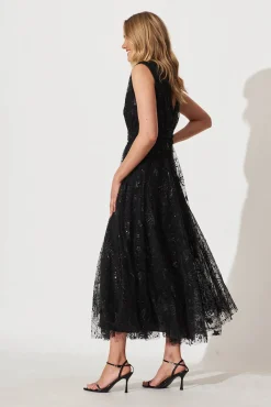 Hot Dazzle Maxi Dress In Black Sequin Tulle Dresses|Cocktail